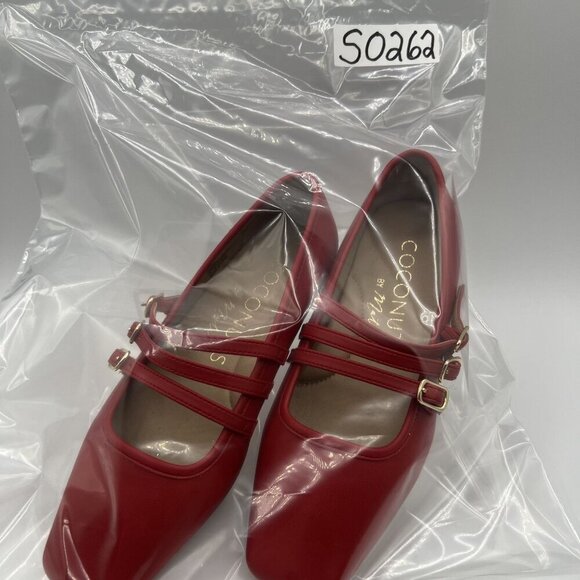 Coconuts New By Matisse 6 Red Triple Strap Mary Jane Ballet Flats Square Toe - Picture 10 of 10